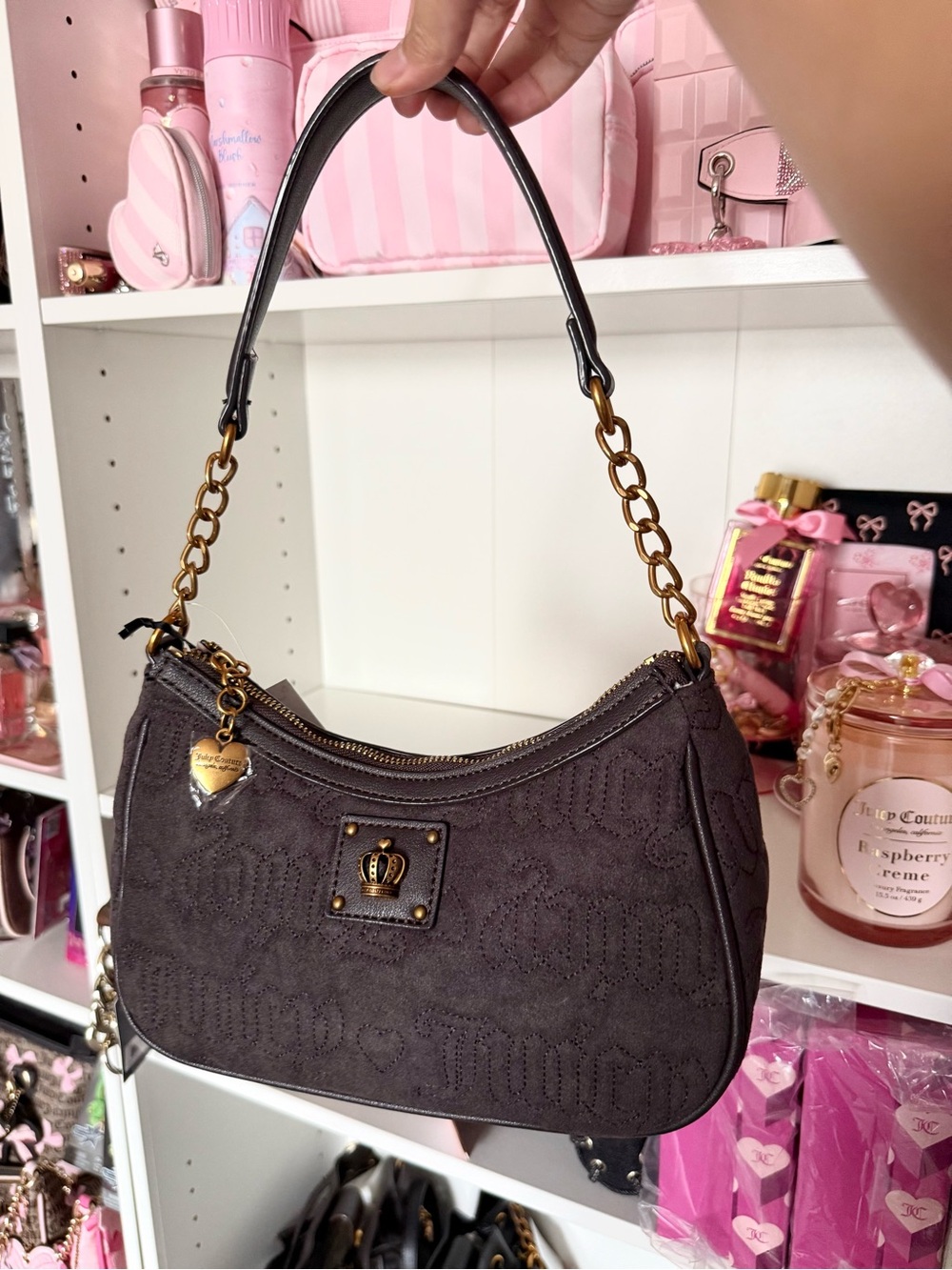 Juicy Couture “Totally Juicy” Suede Embossed Shoulder Bag with Gold Hardware - Picture 5 of 5